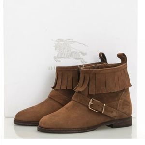 Burberry Children Mini Quarrybank Light Oak Brown Suede Booties